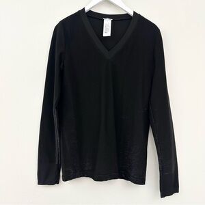 Wolford Black Metallic V-neck Wilma Pullover Top Long Sleeve 50778